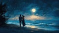 lovers walking on the beach at sunset. Selective focus. Royalty Free Stock Photo
