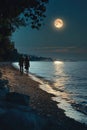lovers walking on the beach at sunset. Selective focus. Royalty Free Stock Photo
