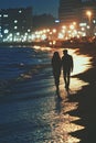lovers walking on the beach at sunset. Selective focus. Royalty Free Stock Photo