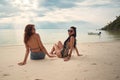 Lovers young couple of girls. On the beach . Concept of LGBT Royalty Free Stock Photo