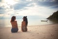Lovers young couple of girls. On the beach . Concept of LGBT Royalty Free Stock Photo