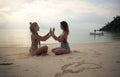 Lovers young couple of girls. On the beach . Concept of LGBT Royalty Free Stock Photo