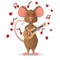 Loves a cute little mouse, brown playing a little guitar. Isolate on a white background.