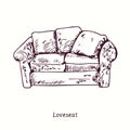 Loveseat. Ink black and white doodle drawing