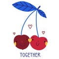 Two cherries in love leaning on each otherÃ¢â¬â¢s cheeks. Royalty Free Stock Photo