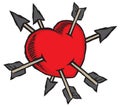 Lovestruck Valentine`s heart shot through with Cupid`s arrows. Royalty Free Stock Photo