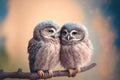 Lovey-dovey owls in love. Cute lovers two ducks close together. Generative AI