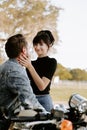 Loving Adorable Portrait of two Attractive Good Looking Young Adult Modern Fashionable People Guy Girl Couple Kissing and Hugging