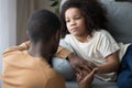 Loving black father talk supporting upset daughter