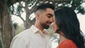 Loving beautiful couple dancing on nature close up. Partners performing dance.