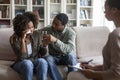 Loving black husband comforting crying wife, attend family therapy Royalty Free Stock Photo