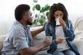 Loving Black Man Caring About His Ill Spouse At Home