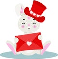 Loving bunny holding a valentine letter envelope Royalty Free Stock Photo