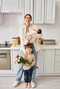 loving cheerful family in housewear posing