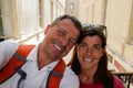 Loving cheerful happy couple taking selfie in nantes city vacation