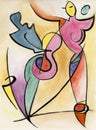 Loving couple in abstract style