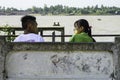 Loving couple on a bench