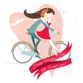 Loving couple on the bicycle. Valentine's day greeting card. Royalty Free Stock Photo