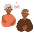 Loving couple of black elderly people. Cute ethnic senior lady and black bald old man. Concept Take care of yourself