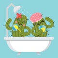 Loving couple of cactus in bathtub