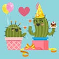 Loving couple of cactus at birthday party