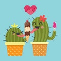 Loving couple of cactus with ice cream