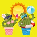 Loving couple of cactus with summer theme Royalty Free Stock Photo