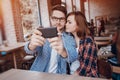 Loving couple in a cafe Royalty Free Stock Photo