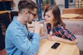 Loving couple in a cafe Royalty Free Stock Photo