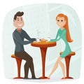 Loving couple in a cafe. Vector cartoon illustration Royalty Free Stock Photo