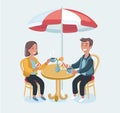 Loving couple in a cafe. Vector cartoon illustration in retro style Royalty Free Stock Photo