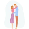 Loving couple on a date. Young man and woman romantically hugging. Valentines Day concept. Vector illustration for banners, Royalty Free Stock Photo