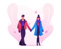 Loving Couple Dating in Autumn Time, Young Man and Woman Wearing Warm Clothing Holding Hands Walking Together on Street Royalty Free Stock Photo