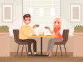 Loving couple is drinking coffee in a cafe. A man and a woman ar Royalty Free Stock Photo