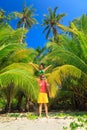 A loving couple enjoying the breathtaking views of the tropical sandy beach Royalty Free Stock Photo