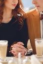 A loving couple enjoying an coffee in the cafÃÂ© Royalty Free Stock Photo