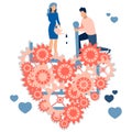 A loving couple, the former repairing a broken heart. Work for family relationships. In minimalist style. Cartoon flat Royalty Free Stock Photo