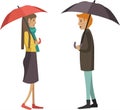 Loving couple having date under rain vector icon isolated on white Royalty Free Stock Photo