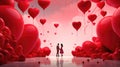 Loving couple and hearts illustration card. St. Valentine's Day. Love and happy relationship concept. AI Generated Royalty Free Stock Photo