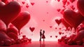 Loving couple and hearts illustration card. St. Valentine's Day. Love and happy relationship concept. AI Generated Royalty Free Stock Photo