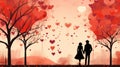 Loving couple and hearts illustration card. St. Valentine's Day. Love and happy relationship concept. AI Generated Royalty Free Stock Photo