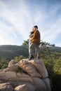 Loving couple hiking in autumn