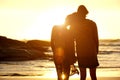 Loving couple holding hands at the beach watching the sunset Royalty Free Stock Photo