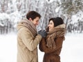 Loving Couple Holding Hands Standing Having Romantic Winter Date Outside Royalty Free Stock Photo