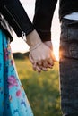 Loving couple holding hands at sunset Royalty Free Stock Photo