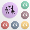 A loving couple holds a heart badge color set icon. Simple glyph, flat vector of valentine\'s day- wedding icons for ui and ux, Royalty Free Stock Photo