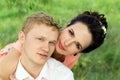 A loving couple hugging in nature Royalty Free Stock Photo