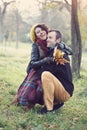 Loving couple hugging in the park Royalty Free Stock Photo