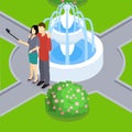 Loving Couple Making Selfie Isometric Layout