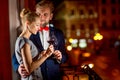 Loving couple on the night city background Royalty Free Stock Photo